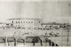 Homens montados em cavalos e pessoas ao fundo