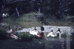 Mulheres sentadas em grama