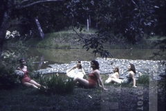 Mulheres sentadas em grama